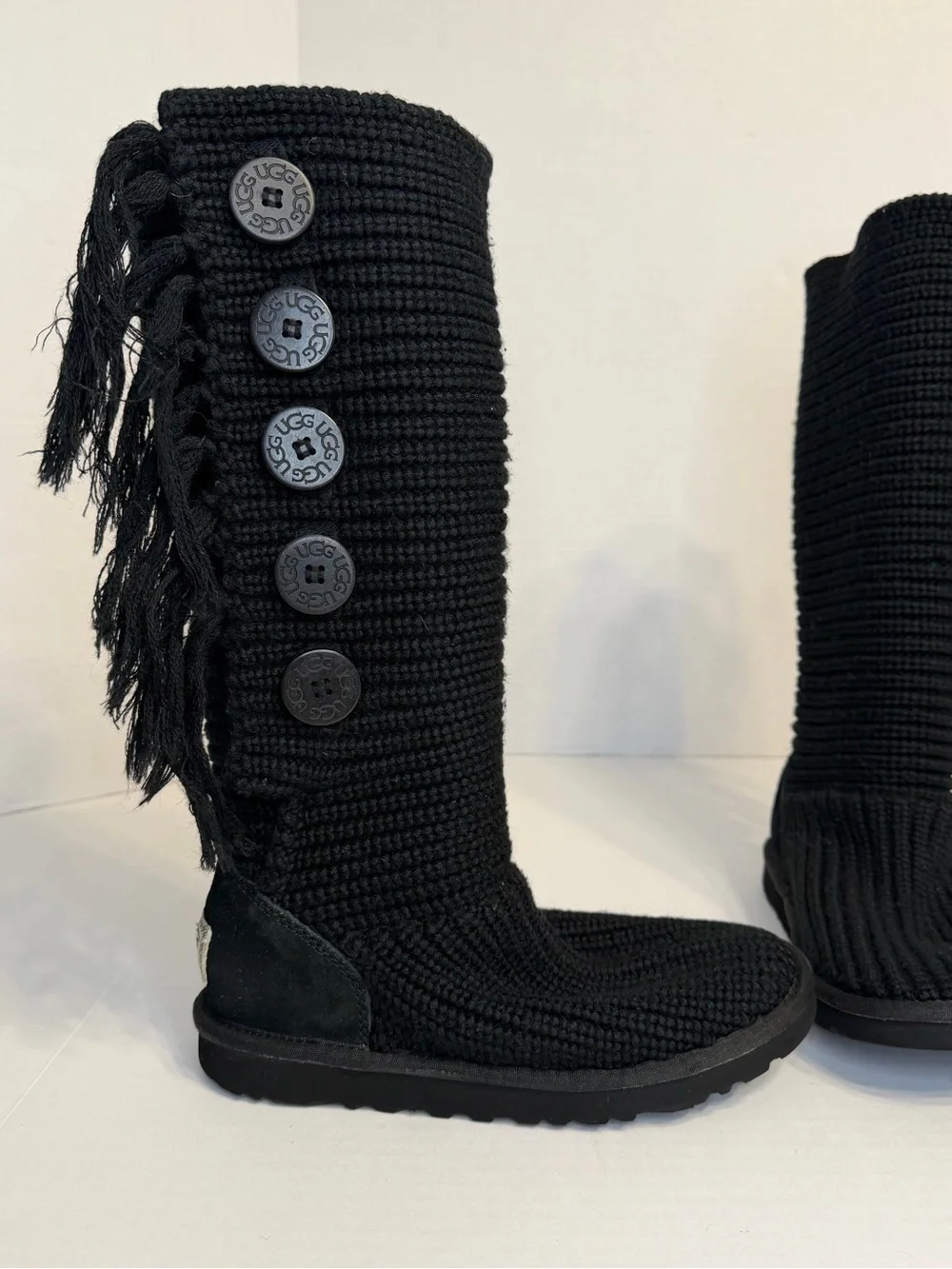 UGG Black Classic Cardy Fringe Knit Boots Size 7 S/N 1878